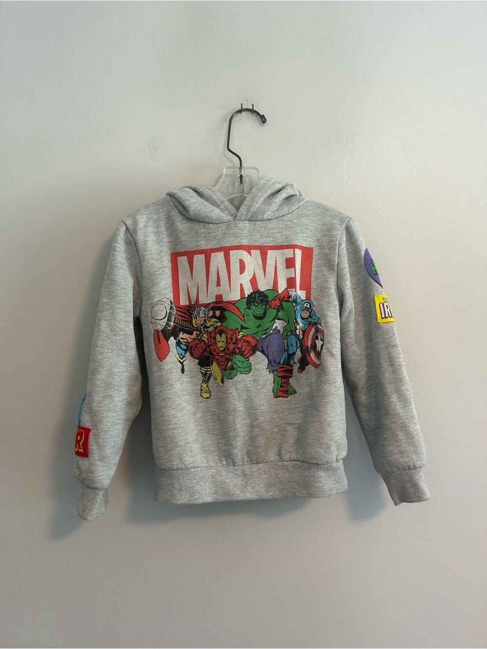 Marvel youth 5/6 Grey super hero characters Hoodie with sleeve patches